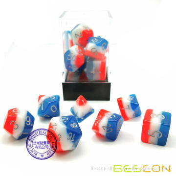 Bescon Glowing Polyhedral Dice 7pcs Set French Kiss And Forest Light, Triple Tone Luminous RPG Dice Glow in Dark,